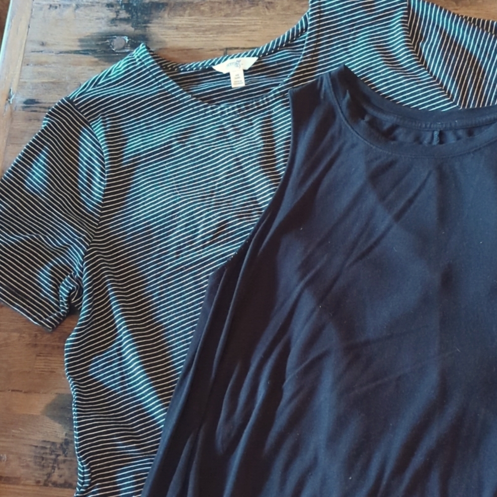 PAIR-Jersey Dresses w Pockets! Black/White. Sz L/XL. Short Sleeve and Sleeveless